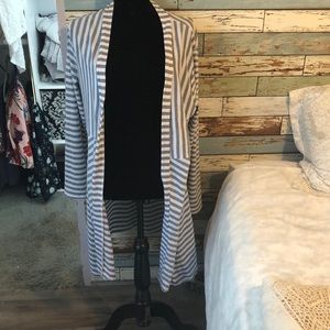 Grey and white striped long cardigan. Large/XL